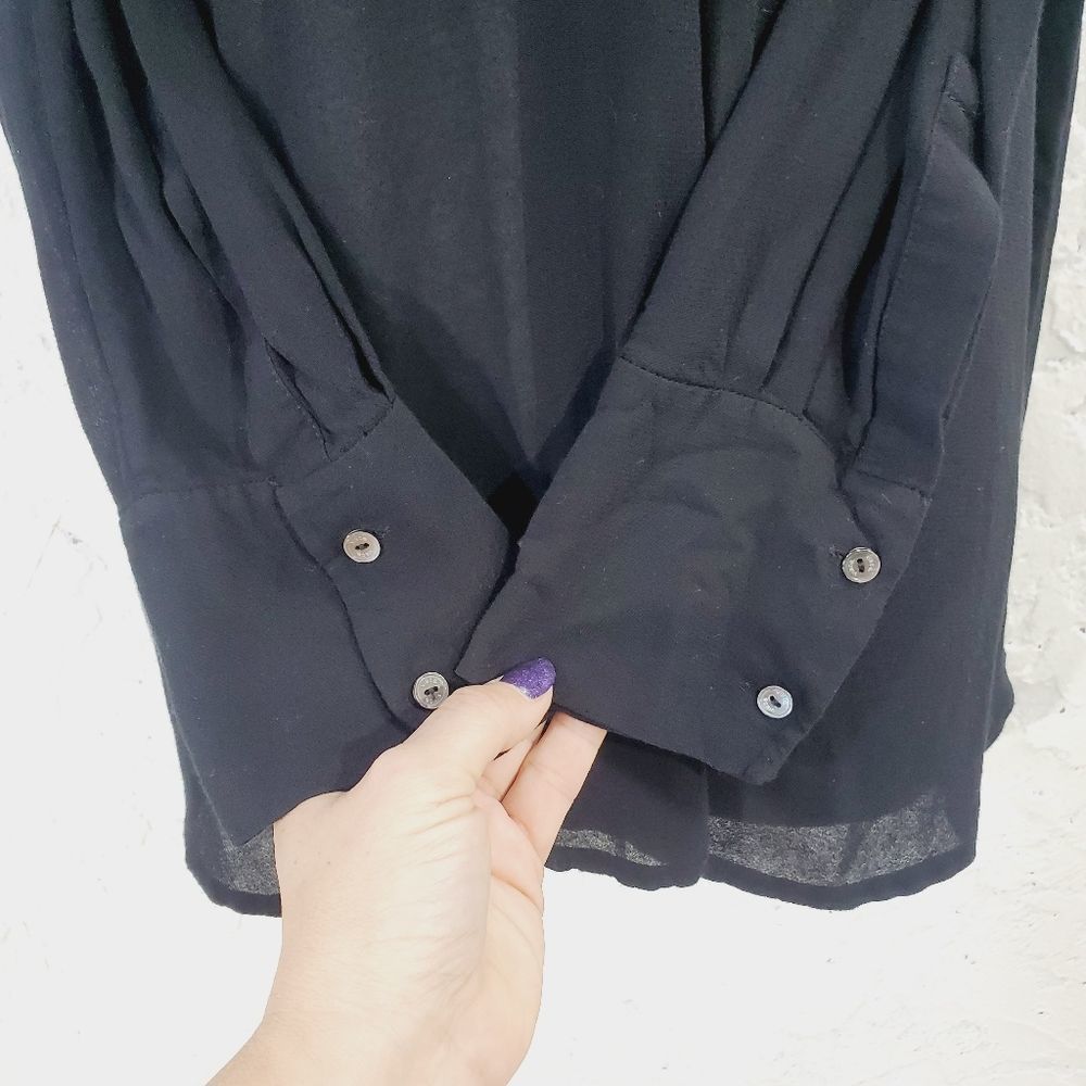 Vince  sheer  V neck Long sleeve  solid black silky blouse size  small - Picture 9 of 15